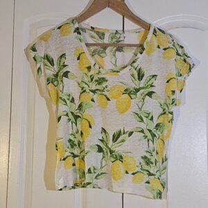 Loft Women's Shirt Size S Linen Lemon Top 100% Linen Adorable Chic Baggy Fit